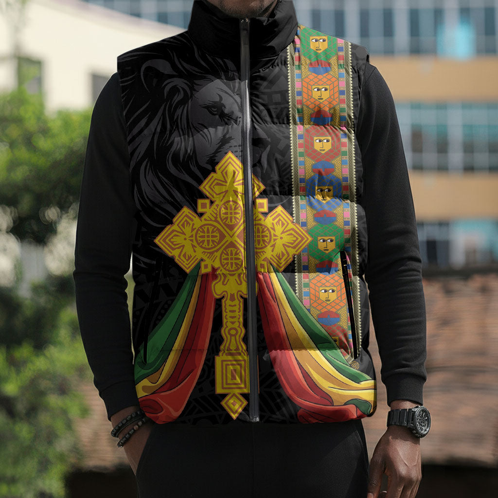 Ethiopia Lion Cross Sleeveless Puffer Jacket Habesha Heritage Style