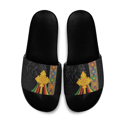 Ethiopia Lion Cross Slide Sandals Habesha Heritage Style