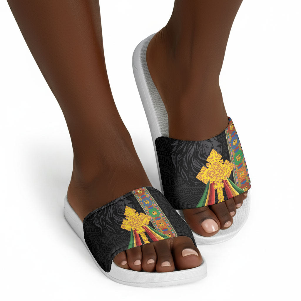 Ethiopia Lion Cross Slide Sandals Habesha Heritage Style