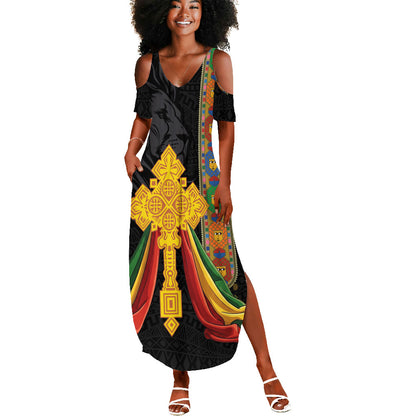 Ethiopia Lion Cross Summer Maxi Dress Habesha Heritage Style