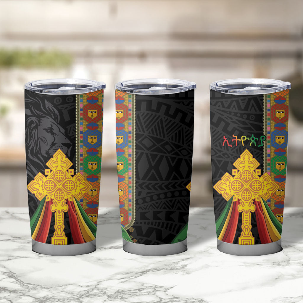 Ethiopia Lion Cross Tumbler Cup Habesha Heritage Style
