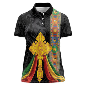 Ethiopia Lion Cross Women Polo Shirt Habesha Heritage Style