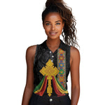 Ethiopia Lion Cross Women Sleeveless Polo Shirt Habesha Heritage Style