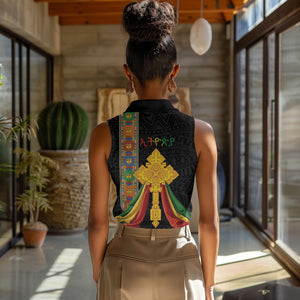 Ethiopia Lion Cross Women Sleeveless Polo Shirt Habesha Heritage Style