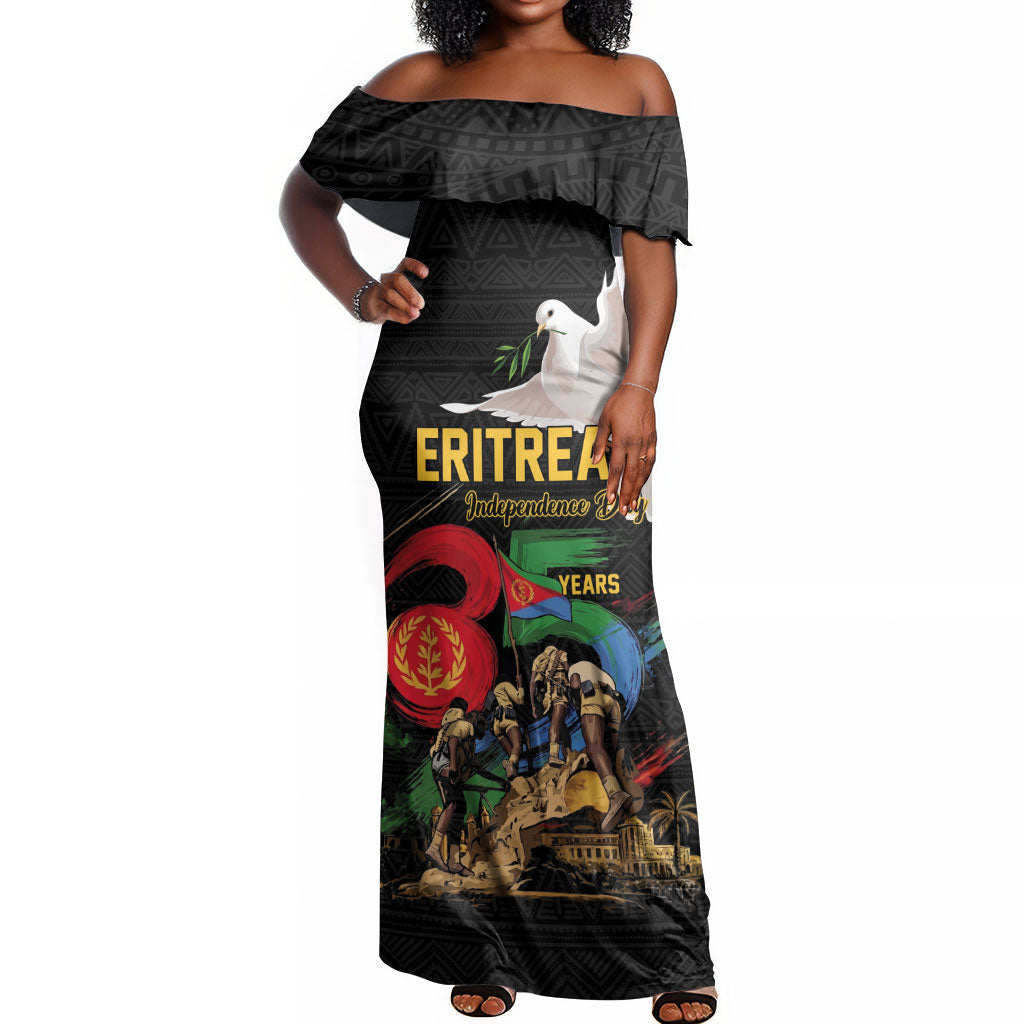 Personalized Eritrea Independence 35 Years Off Shoulder Maxi Dress Freedom Fighters Heritage
