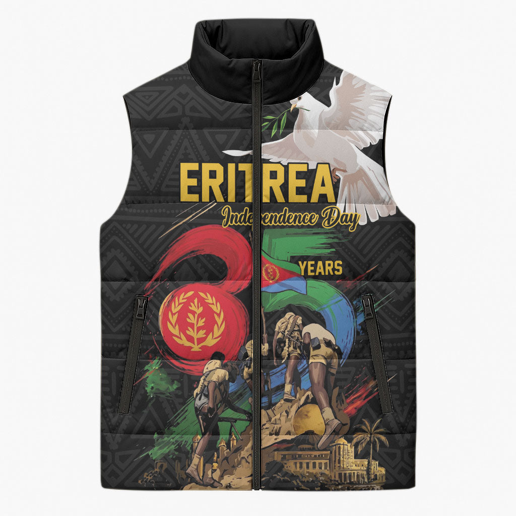 Personalized Eritrea Independence 35 Years Sleeveless Puffer Jacket Freedom Fighters Heritage