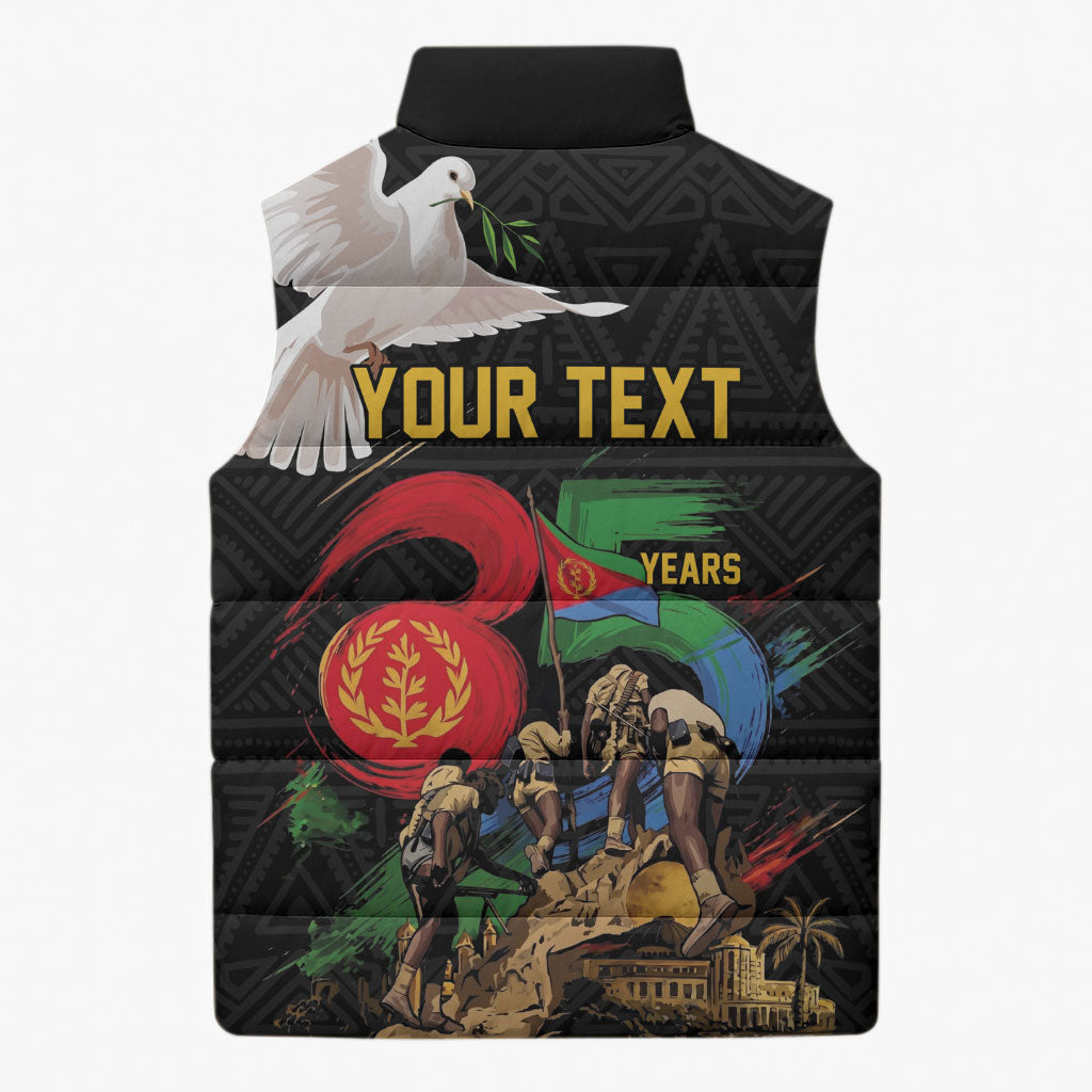 Personalized Eritrea Independence 35 Years Sleeveless Puffer Jacket Freedom Fighters Heritage