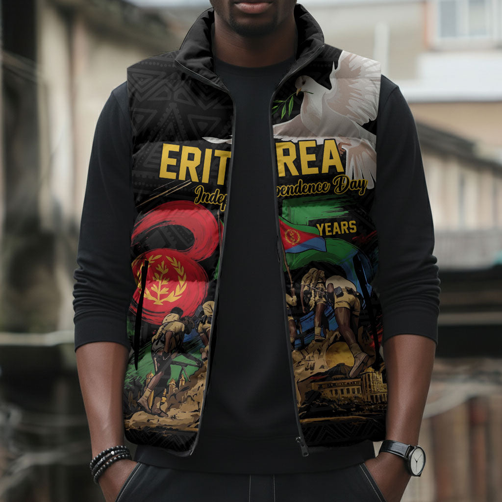Personalized Eritrea Independence 35 Years Sleeveless Puffer Jacket Freedom Fighters Heritage
