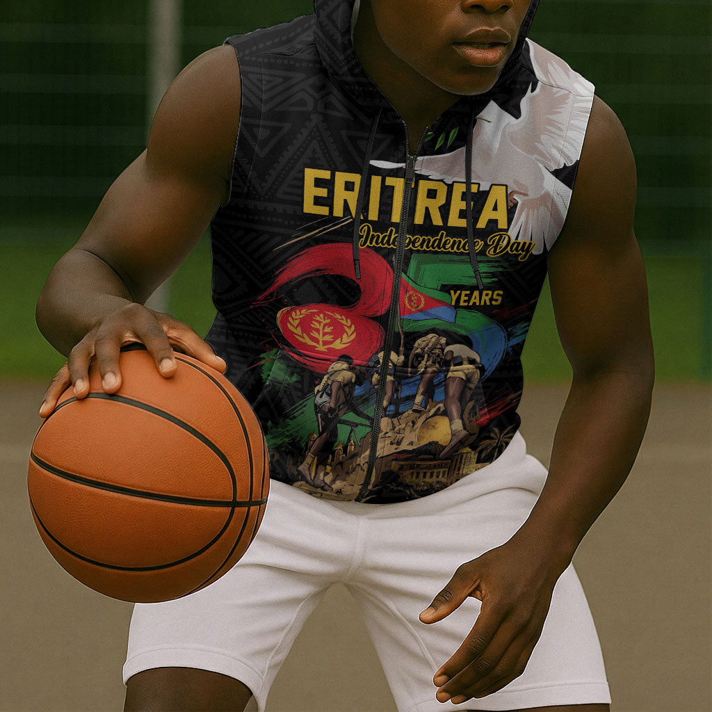 Personalized Eritrea Independence 35 Years Sleeveless Zip Hoodie Freedom Fighters Heritage