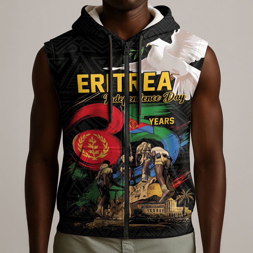 Personalized Eritrea Independence 35 Years Sleeveless Zip Hoodie Freedom Fighters Heritage