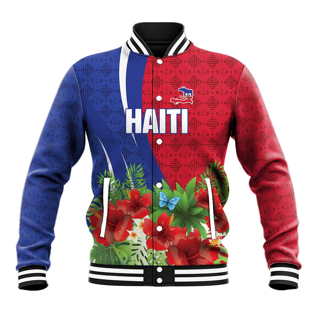 Personalized Afro-Haitians Tropical Baseball Jacket Fleur-De-Lis Veves Motif - African Pride