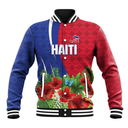 Personalized Afro-Haitians Tropical Baseball Jacket Fleur-De-Lis Veves Motif - African Pride