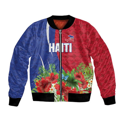 Personalized Afro-Haitians Tropical Bomber Jacket Fleur-De-Lis Veves Motif - African Pride