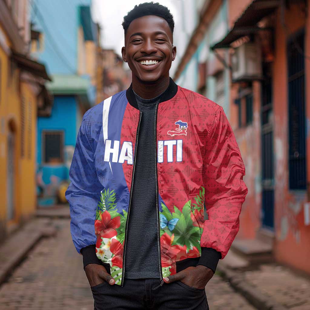Personalized Afro-Haitians Tropical Bomber Jacket Fleur-De-Lis Veves Motif - African Pride