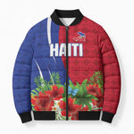 Personalized Afro-Haitians Tropical Bomber Puffer Jacket Fleur-De-Lis Veves Motif - African Pride
