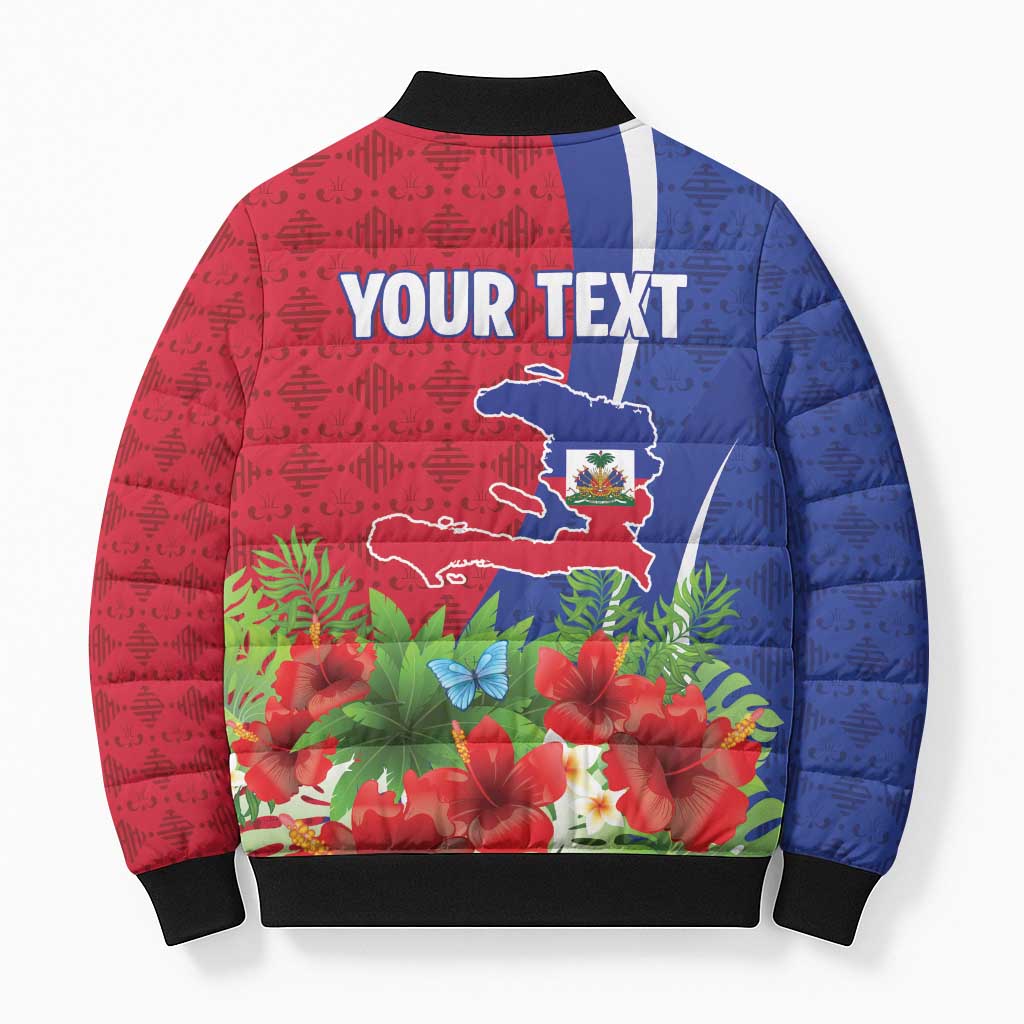 Personalized Afro-Haitians Tropical Bomber Puffer Jacket Fleur-De-Lis Veves Motif - African Pride
