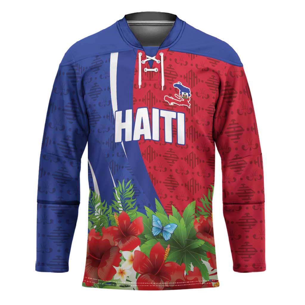 Personalized Afro-Haitians Tropical Hockey Jersey Fleur-De-Lis Veves Motif - African Pride