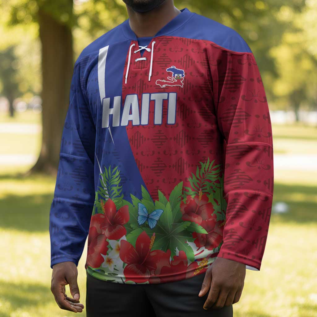 Personalized Afro-Haitians Tropical Hockey Jersey Fleur-De-Lis Veves Motif - African Pride