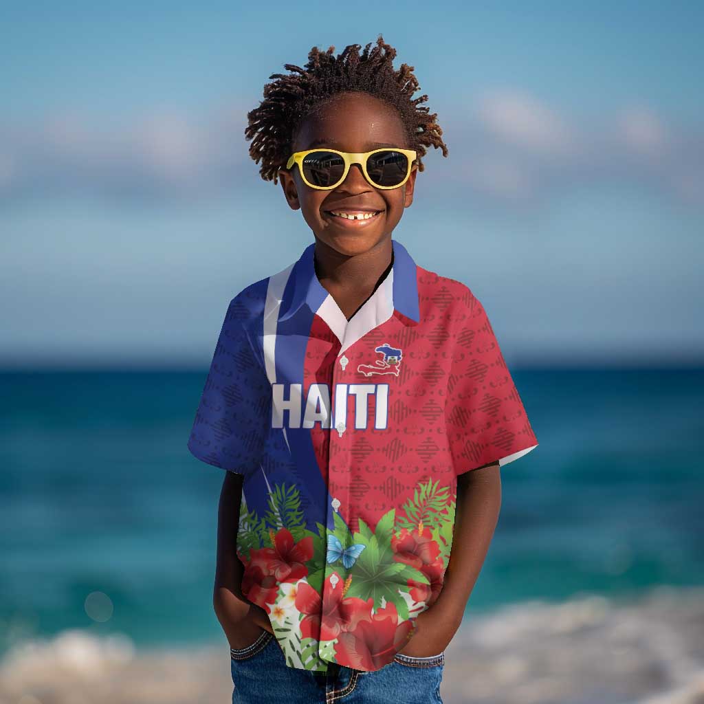 Personalized Afro-Haitians Tropical Kid Hawaiian Shirt Fleur-De-Lis Veves Motif LT18