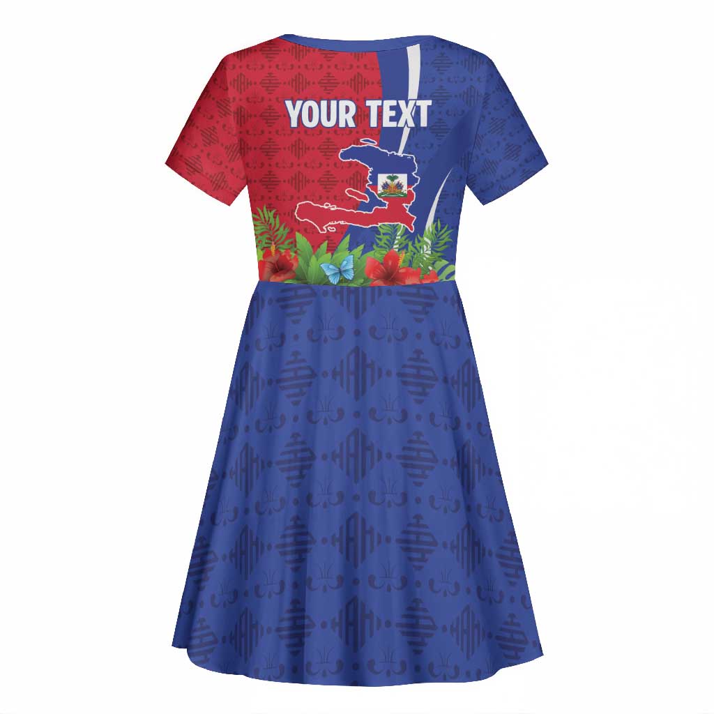 Personalized Afro-Haitians Tropical Kid Short Sleeve Dress Fleur-De-Lis Veves Motif LT18