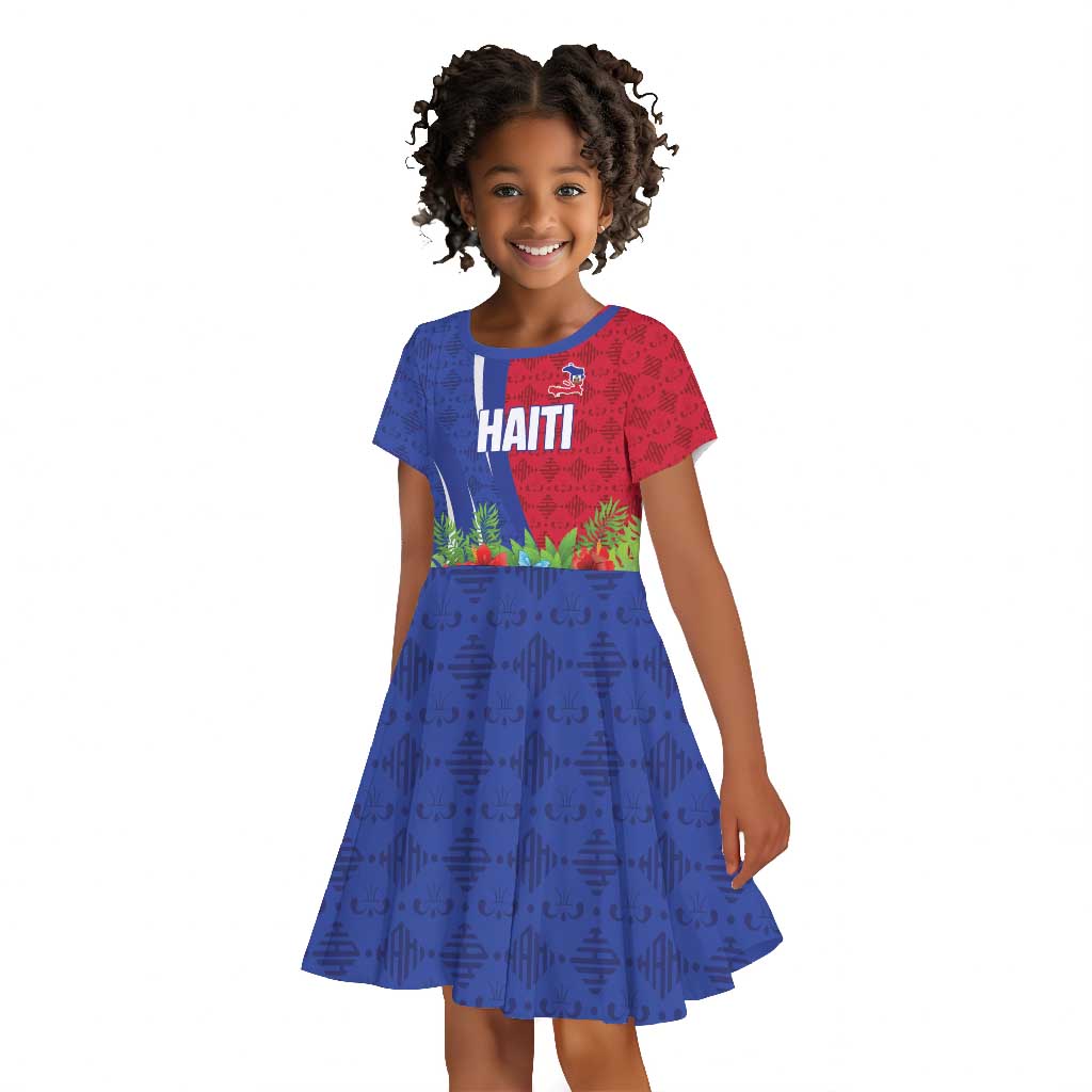 Personalized Afro-Haitians Tropical Kid Short Sleeve Dress Fleur-De-Lis Veves Motif LT18