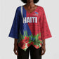 Personalized Afro-Haitians Tropical Kimono Sleeve Blouse Fleur-De-Lis Veves Motif - African Pride