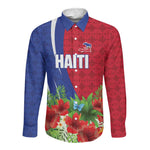 Personalized Afro-Haitians Tropical Long Sleeve Button Shirt Fleur-De-Lis Veves Motif - African Pride
