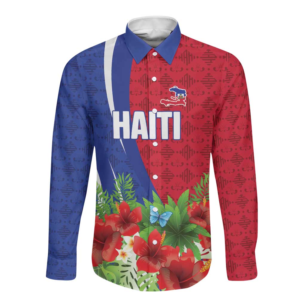 Personalized Afro-Haitians Tropical Long Sleeve Button Shirt Fleur-De-Lis Veves Motif - African Pride