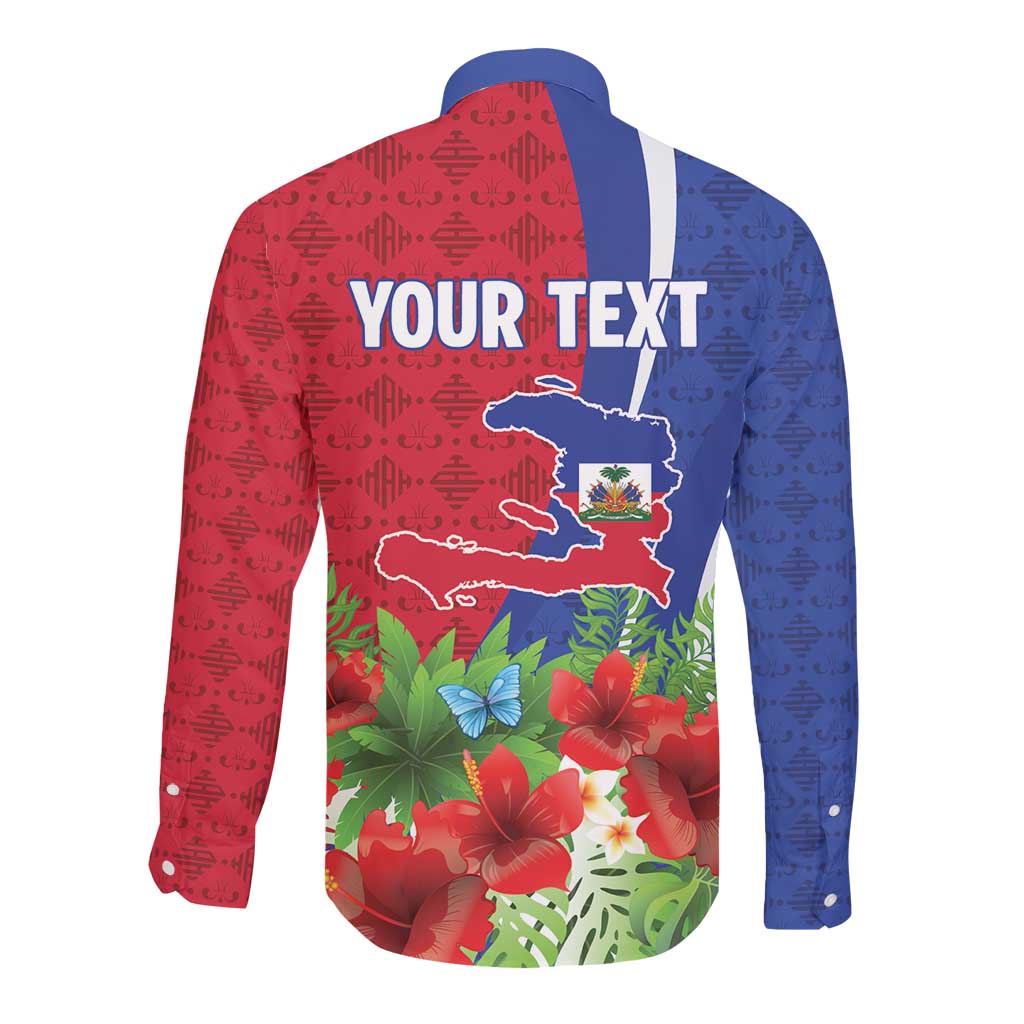 Personalized Afro-Haitians Tropical Long Sleeve Button Shirt Fleur-De-Lis Veves Motif - African Pride