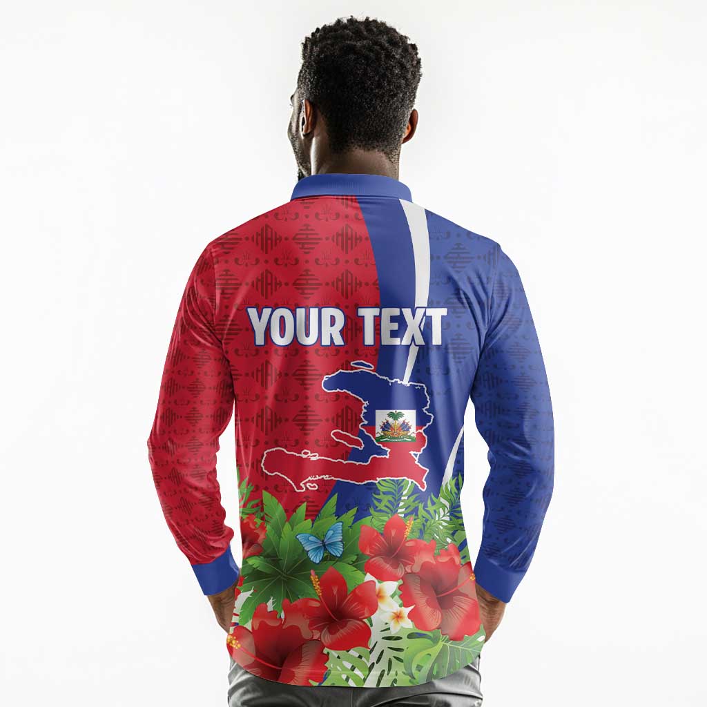 Personalized Afro-Haitians Tropical Long Sleeve Polo Shirt Fleur-De-Lis Veves Motif - African Pride