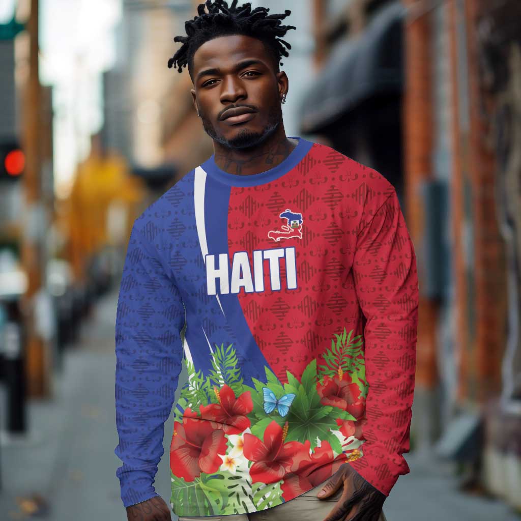 Personalized Afro-Haitians Tropical Long Sleeve Shirt Fleur-De-Lis Veves Motif - African Pride
