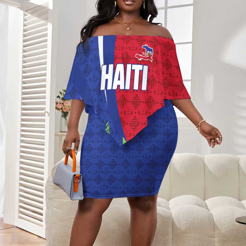 Personalized Afro-Haitians Tropical Off Shoulder Short Dress Fleur-De-Lis Veves Motif - African Pride
