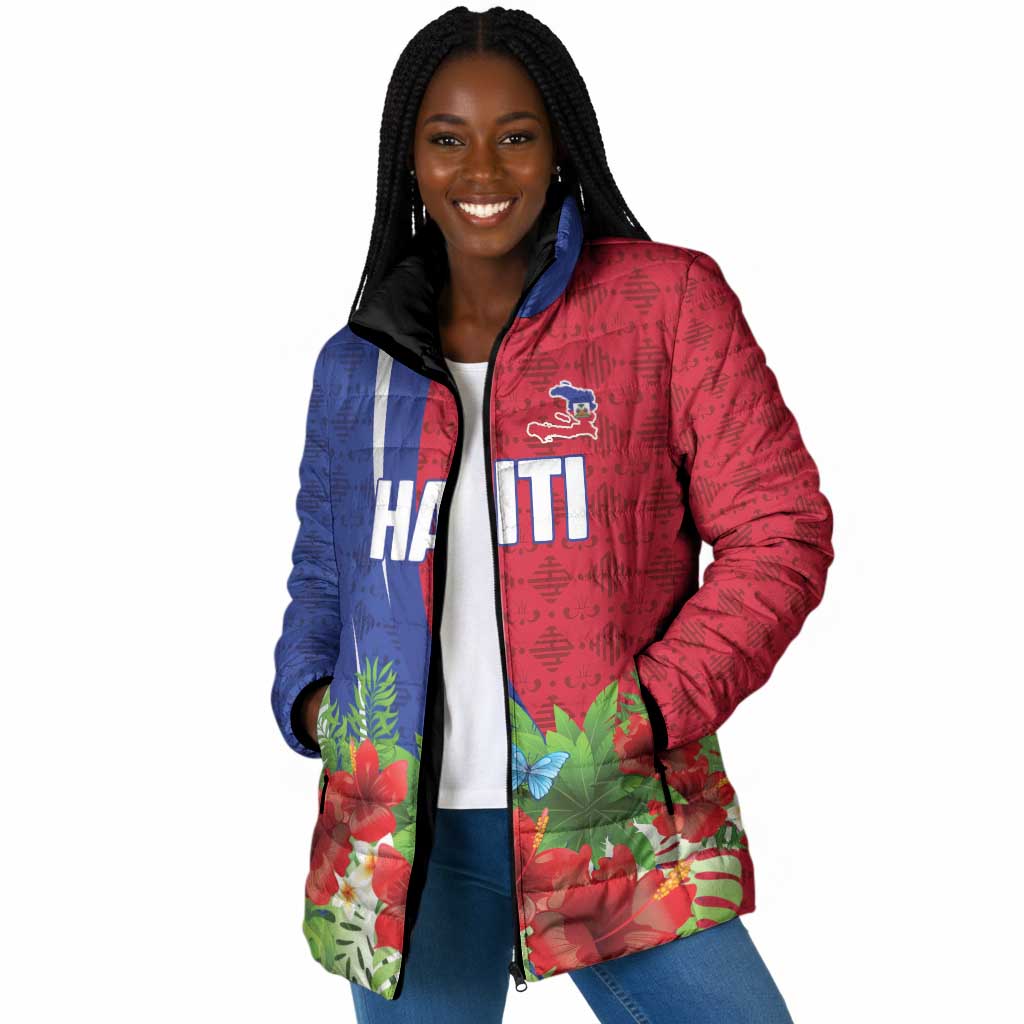 Personalized Afro-Haitians Tropical Padded Jacket Fleur-De-Lis Veves Motif - African Pride