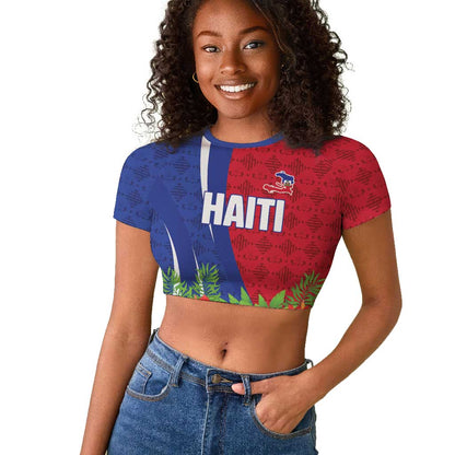 Personalized Afro-Haitians Tropical Raglan Cropped T shirt Fleur-De-Lis Veves Motif LT18