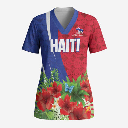 Personalized Afro-Haitians Tropical Scrub Top Fleur-De-Lis Veves Motif - African Pride