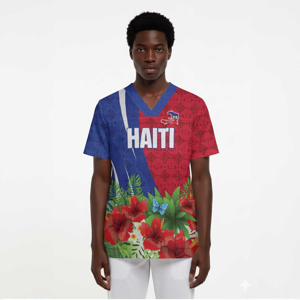 Personalized Afro-Haitians Tropical Scrub Top Fleur-De-Lis Veves Motif - African Pride