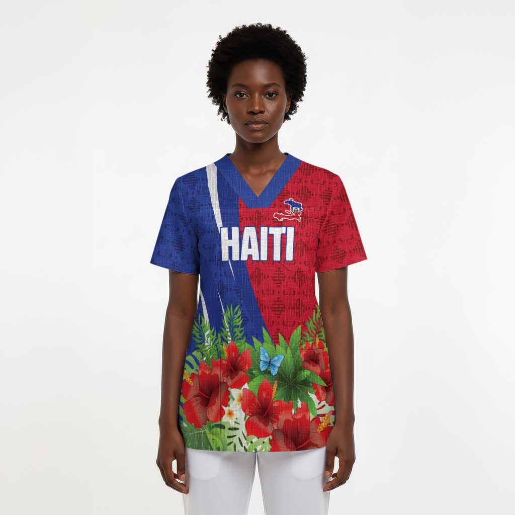 Personalized Afro-Haitians Tropical Scrub Top Fleur-De-Lis Veves Motif - African Pride