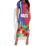 Personalized Afro-Haitians Tropical Short Sleeve Bodycon Dress Fleur-De-Lis Veves Motif LT18