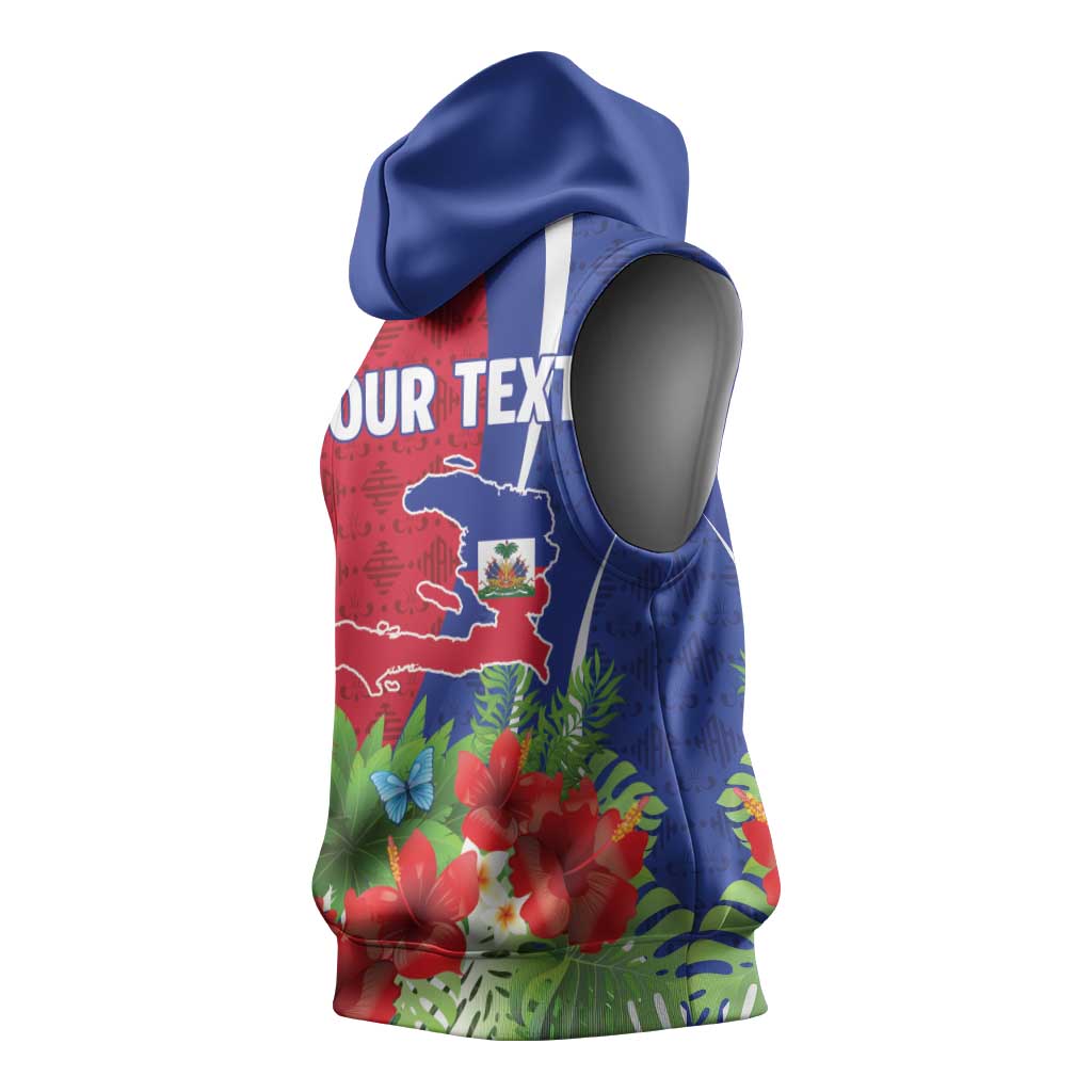 Personalized Afro-Haitians Tropical Sleeveless Hoodie Fleur-De-Lis Veves Motif - African Pride
