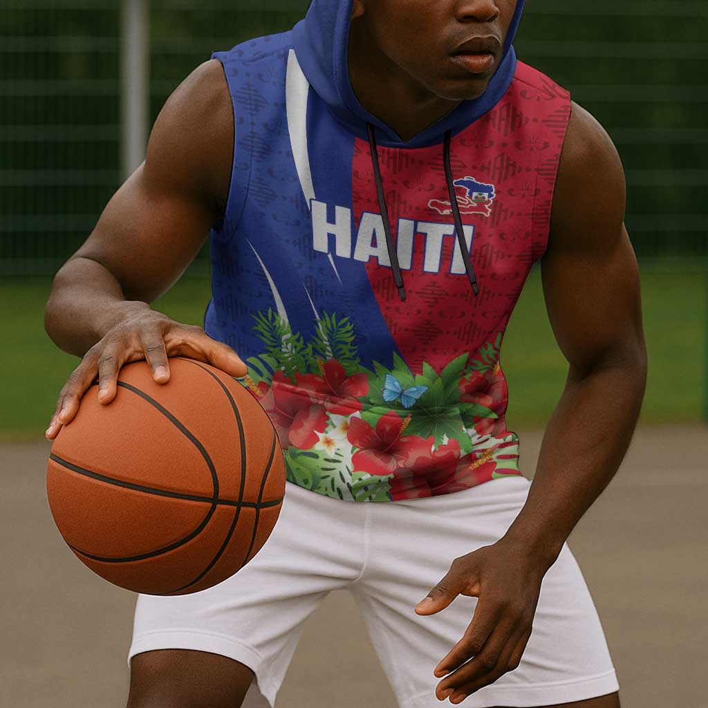 Personalized Afro-Haitians Tropical Sleeveless Hoodie Fleur-De-Lis Veves Motif - African Pride