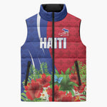 Personalized Afro-Haitians Tropical Sleeveless Puffer Jacket Fleur-De-Lis Veves Motif - African Pride