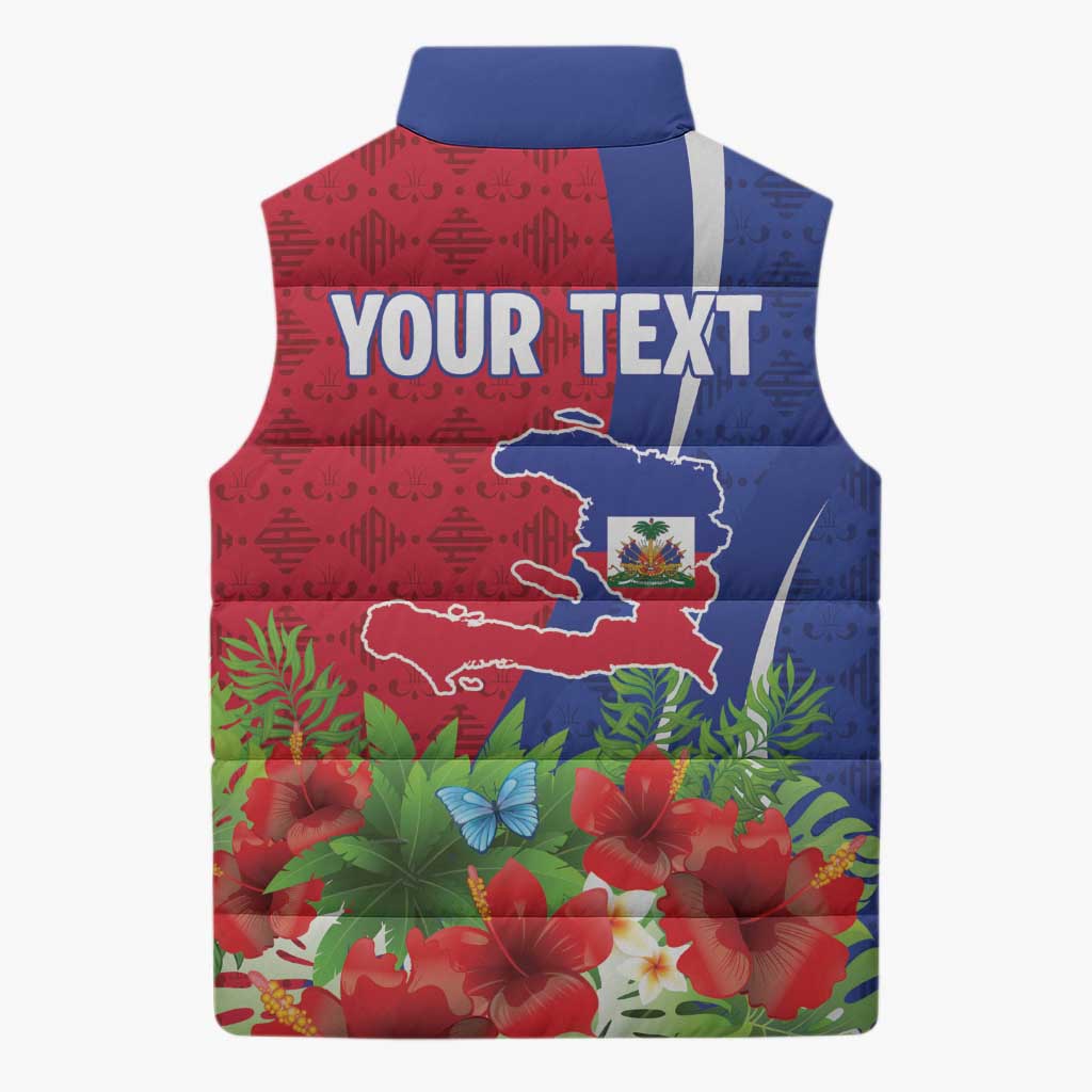 Personalized Afro-Haitians Tropical Sleeveless Puffer Jacket Fleur-De-Lis Veves Motif - African Pride