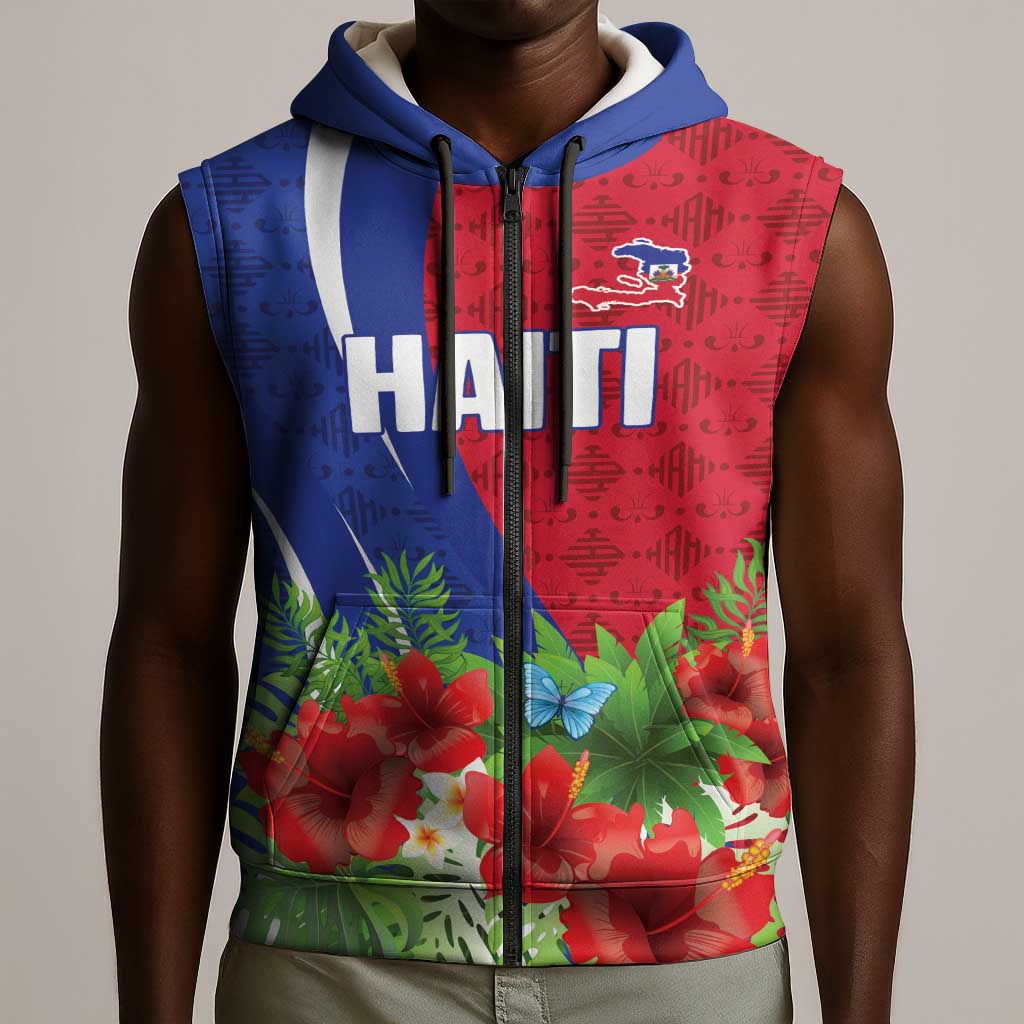 Personalized Afro-Haitians Tropical Sleeveless Zip Hoodie Fleur-De-Lis Veves Motif - African Pride