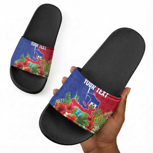 Personalized Afro-Haitians Tropical Slide Sandals Fleur-De-Lis Veves Motif - African Pride