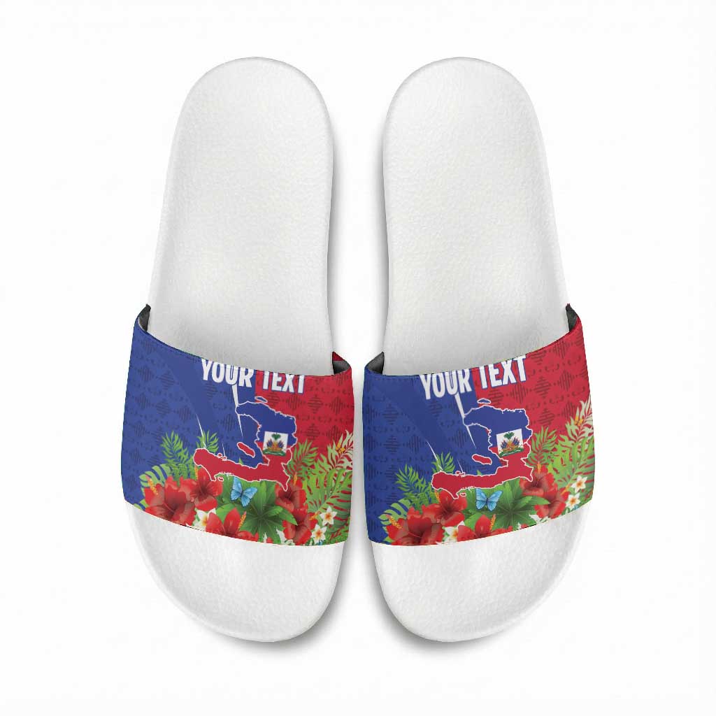 Personalized Afro-Haitians Tropical Slide Sandals Fleur-De-Lis Veves Motif - African Pride