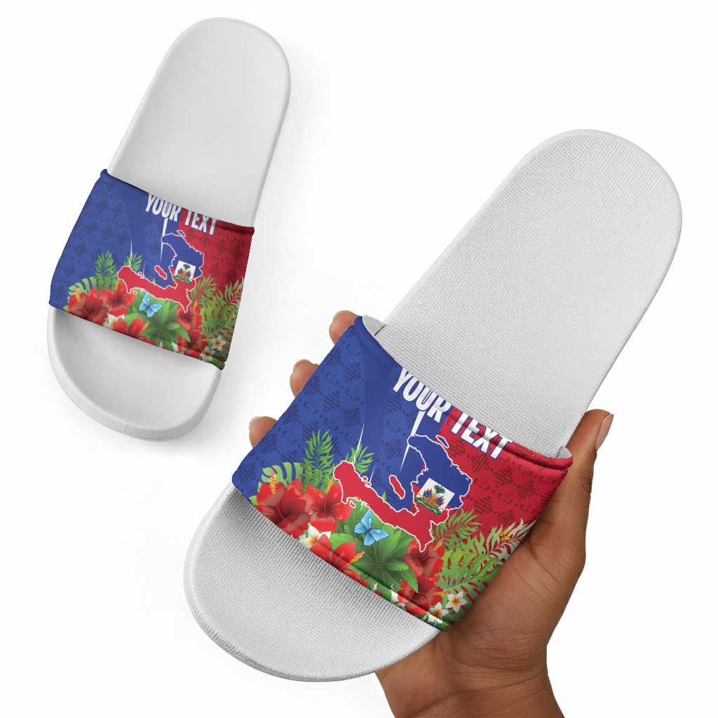 Personalized Afro-Haitians Tropical Slide Sandals Fleur-De-Lis Veves Motif - African Pride