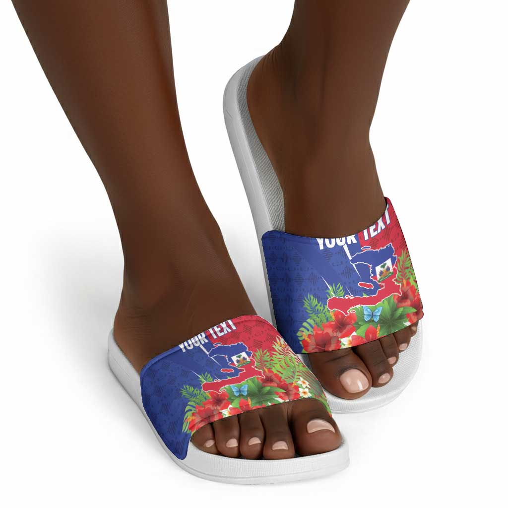 Personalized Afro-Haitians Tropical Slide Sandals Fleur-De-Lis Veves Motif - African Pride