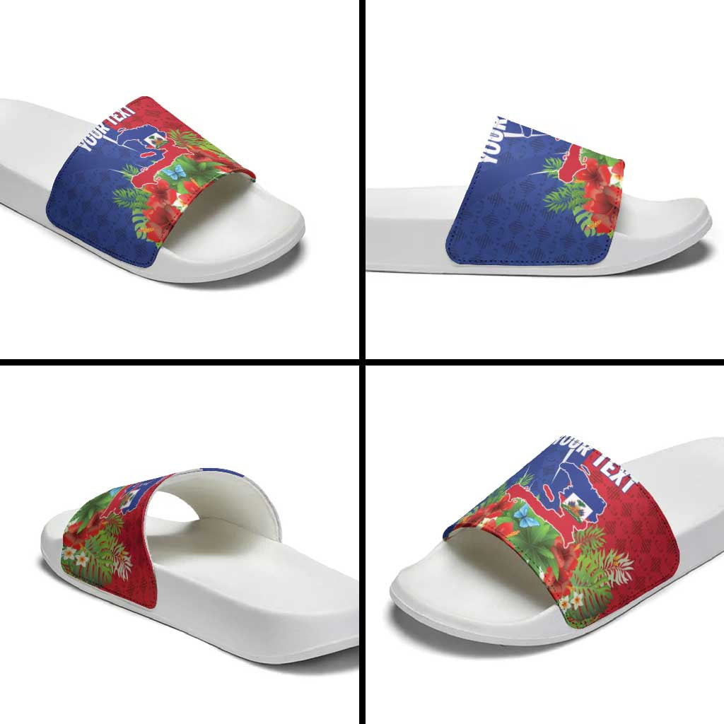 Personalized Afro-Haitians Tropical Slide Sandals Fleur-De-Lis Veves Motif - African Pride