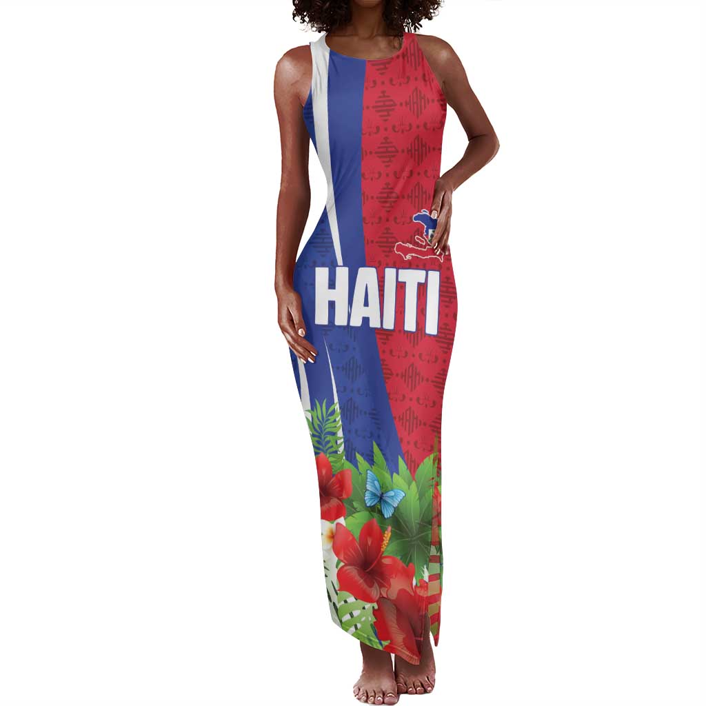 Personalized Afro-Haitians Tropical Tank Maxi Dress Fleur-De-Lis Veves Motif - African Pride