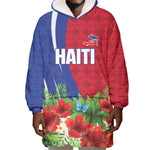 Personalized Afro-Haitians Tropical Wearable Blanket Hoodie Fleur-De-Lis Veves Motif - African Pride